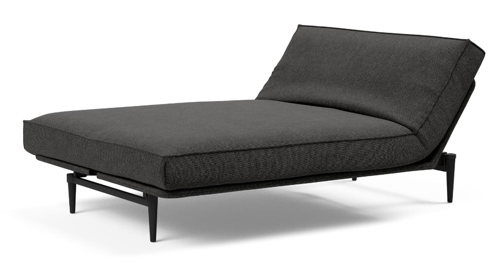 Colpus bäddsoffa, klädd i tyg 577 Kenya Dark Grey, som säng med höjd huvudände