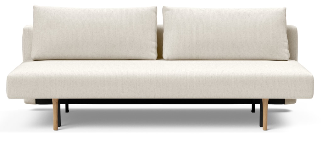 Conlix bäddsoffa, klädd i tyg 531 Bouclé Off White, som soffa sedd rakt framifrån