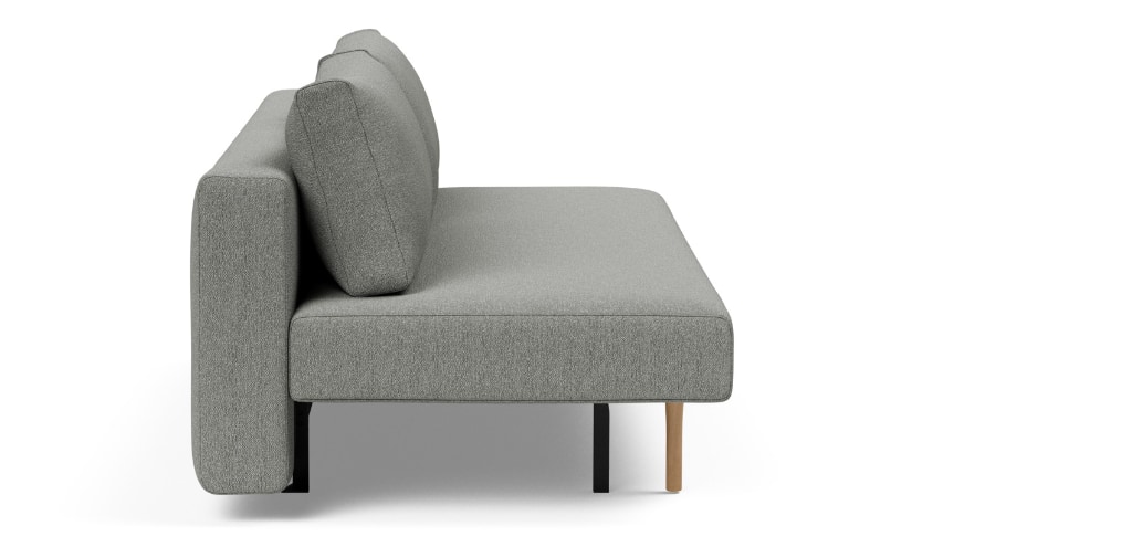 Conlix bäddsoffa, klädd i tyg 533 Bouclé Ash Grey, sedd från sidan