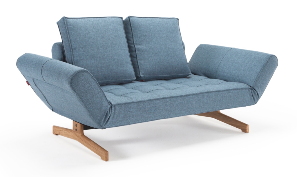 Ghia Wood dagbädd, klädd i tyg 525 Mixed Dance Light Blue