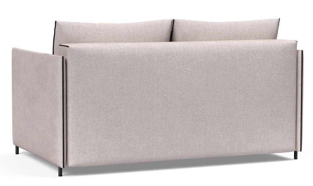 Luoma bäddsoffa, klädd i tyg 300 Weda Sand, som soffa sedd bakifrån