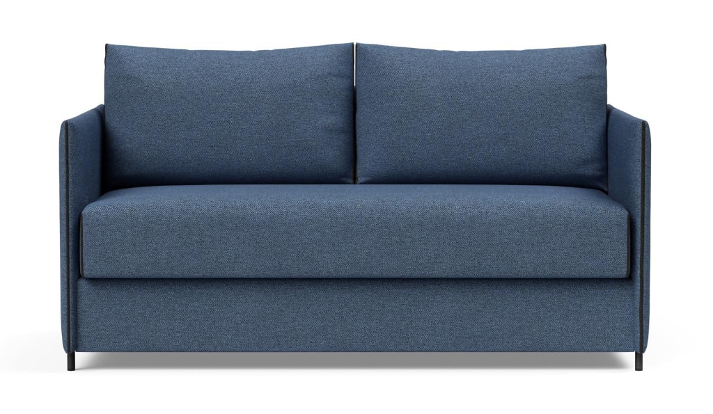 Luoma bäddsoffa, klädd i tyg 302 Weda Blue, som soffa