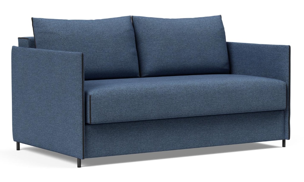 Luoma bäddsoffa, klädd i tyg 302 Weda Blue, som soffa