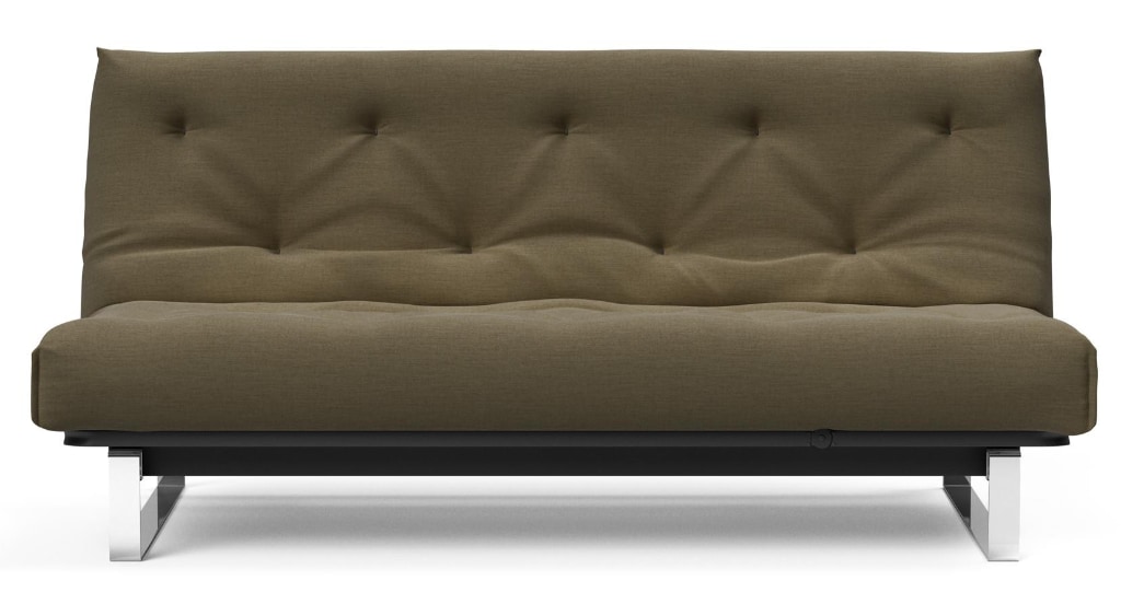 Minimum bäddsoffa, klädd i tyg 575 Vivus Dusty Olive, som soffa