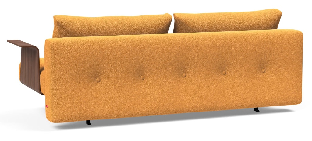 Recast bäddsoffa, klädd i tyg 536 Bouclé Ochre, som soffa sedd bakifrån