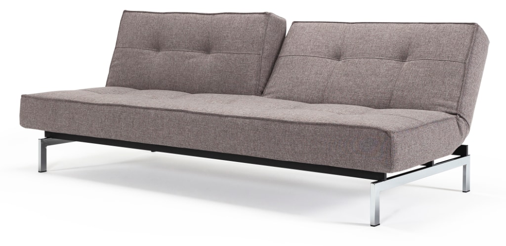 Splitback bäddsoffa, klädd i tyg 521 Mixed Dance Grey, med Chrome ben