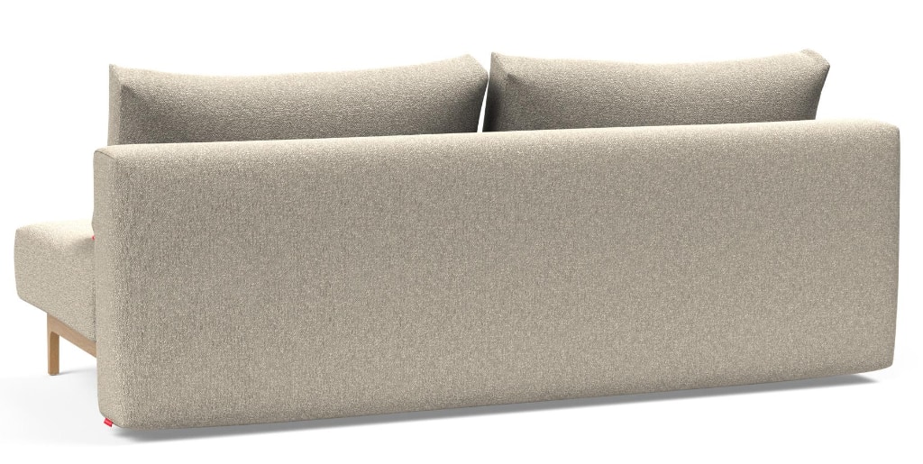 Trym bäddsoffa, klädd i tyg 539 Bouclé Beige, snett bakifrån