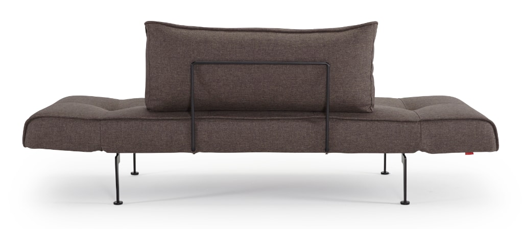 Zeal dagbädd med Laser ben, klädd i tyg 216 Flashtex Dark Grey, som dagbädd sedd bakifrån